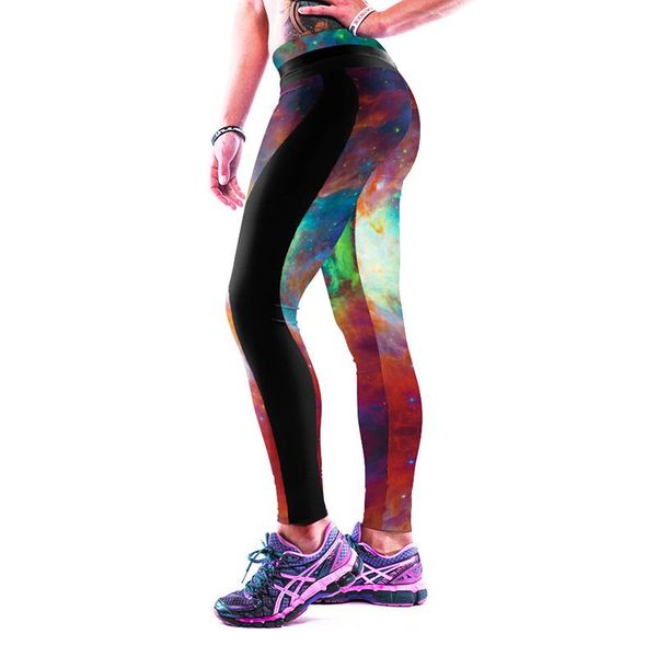 women's leggings women patchwork galaxy high waist fitness workout cheerleader rooter pants hiphop party elastic fiber trousers, Black